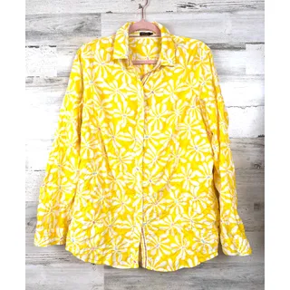 Photo of J. McLaughlin Womens M Yellow White Funky Flower Cotton Button Up Shirt