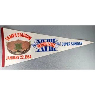 Photo of Super Bowl XVIII Tampa Stadium Pennant 1984 NFL Raiders Redskins Vintage