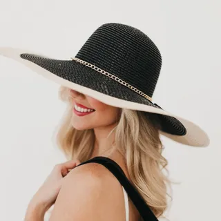 Photo of Miami Wide Brim Floppy Sun Hat | Packable | Tassel Chain Trim Black