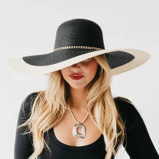 Photo of Miami Wide Brim Floppy Sun Hat | Packable | Tassel Chain Trim Black