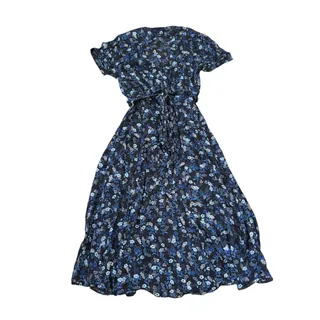 Photo of The Kooples Floral Print Midi Dress Black Blue Silver