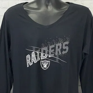 Photo of Las Vegas Raiders Womens XL X-Large Black Long Sleeve V Neck NFL Shirt Tee NWT