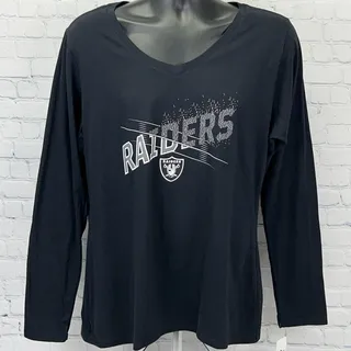Photo of Las Vegas Raiders Womens XL X-Large Black Long Sleeve V Neck NFL Shirt Tee NWT