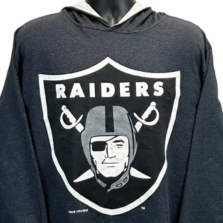 Photo of Vintage 90s Las Vegas Raiders Hooded T Shirt L Large NFL Long Sleeve Hoodie Gray
