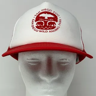 Photo of Vintage 80s San Diego Zoo Trucker Hat Baseball Cap Wild Animal Park Snapback Red
