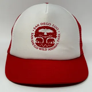 Photo of Vintage 80s San Diego Zoo Trucker Hat Baseball Cap Wild Animal Park Snapback Red