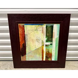 Photo of Framed Abstract Mixed Media Wall Art w/ Dark Espresso Wood Frame (25" x 25")