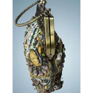 Photo of Vintage Beaded Evening Bag Kiss Lock Metal Handle Rhinestone Floral Purse Y2K