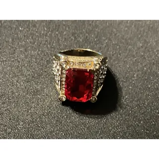 Photo of Men’s Size 8.25 Red Faceted Rhinestone Gold Plated RIng