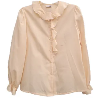 Photo of Vintage Sears Beige Poet Ruffle Sleeve, Collar and Button Down Blouse Shirt