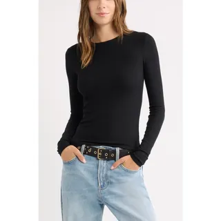 Photo of NWT BP Black Ribbed Knit Long Sleeve Crew Neck T-Shirt Women's Size XS