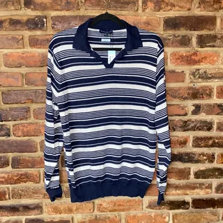 Photo of NWT Peter Millar Navy Blue Striped Silk Wool Linen Sweater Men's Size Medium