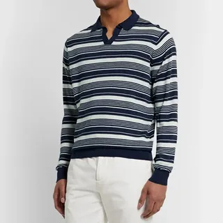 Photo of NWT Peter Millar Navy Blue Striped Silk Wool Linen Sweater Men's Size Medium