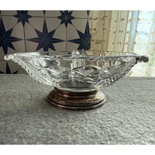 Photo of Duncan Miller Mid Century Three Feathers Divided Glass Dish with Sterling Base