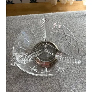 Photo of Duncan Miller Mid Century Three Feathers Divided Glass Dish with Sterling Base