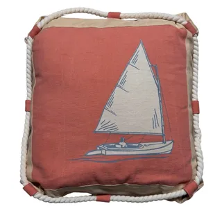 Photo of 17” Nautical Sailboat Accent Pillow – Coral Canvas with Rope Trim