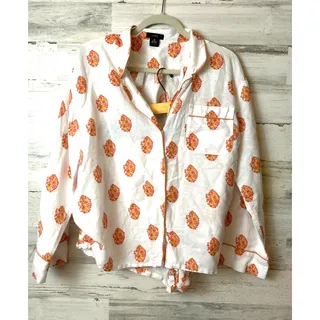 Photo of J Crew Womens XL White Orange Gathered Floral Print Pajama Short Set Button Up