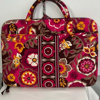 Photo of Vera Bradley Mod Floral Pink Laptop Portfolio Case Bag & Small ID/Wallet Set