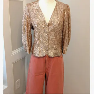 Photo of Maje Paillette Sequin Rose Metallic Blouse/Jacket