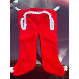 Photo of Vintage MCM Red Fuzzy Santa's Britches Stocking - Long John Trap Door Pants 17"