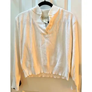 Photo of Vintage L.L. Bean Made in USA Women’s Small White Ribbed Button Henley Sweater