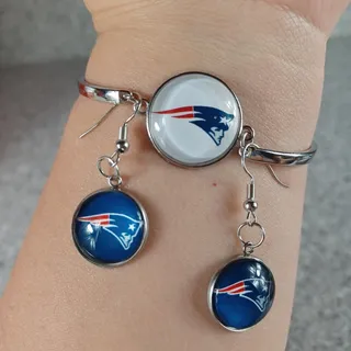 Photo of New England Patriots NFL Earrings Bangle Bracelet Bundle Football Fan Jewelry