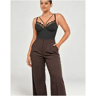 Photo of SHAPELLX Lace Bodysuit Shapewear Black L Plunge Lace Trim Bodysuit