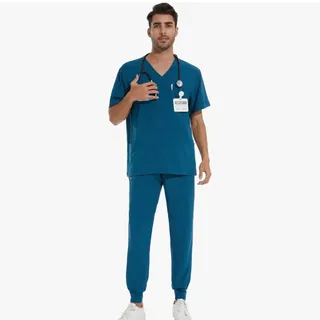 Photo of COZYFIT NEW Men's Set XL Scrub Top & XLT Tall Jogger Pant Caribbean Blue Stretch