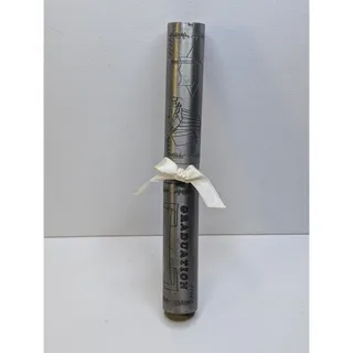 Photo of Graduation Diploma Certificate Scroll Holder Silver Tone Metal Tube 9" Ribbon