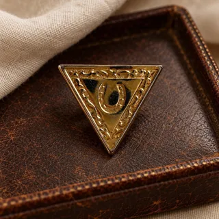 Photo of Vintage Gold Tone Triangle Horseshoe Bolo Tie Slide Scarf Clip Western Filigree