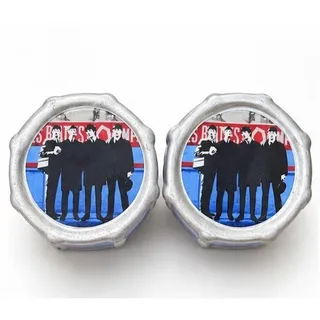 Photo of The Beatles 2006 Apple Corps Ceramic Drum Salt and Pepper Shaker Set Blue Silver