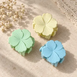 Photo of Set of 3 Matte Flower Hair Claw Clips Pastel Blue Green Yellow Floral Y2K
