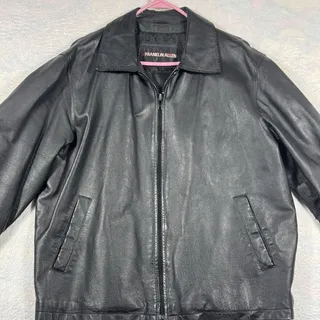 Photo of Franklin Allen Genuine Leather Jacket Men’s Large L Black Full Zip Classic Coat