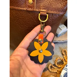 Photo of Round Autumn Bag Charm Genuine Leather Orange Brown Yellow Accessories NEW!