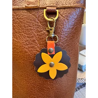 Photo of Round Autumn Bag Charm Genuine Leather Orange Brown Yellow Accessories NEW!