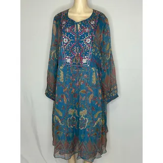 Photo of Soft Surroundings Dress Womens 2X Blue Floral Embroidered Boho Tassel Midi