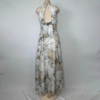 Photo of Vintage 90s Pastel Floral Open Back Maxi Dress Romantic Cottagecore Formal Gown