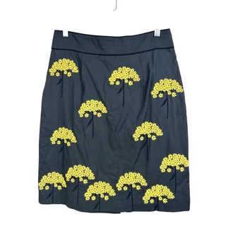 Photo of Floreat Anthropologie Womens 10 Black Yellow Floral Embroidered Cotton Skirt NEW