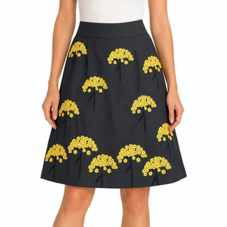 Photo of Floreat Anthropologie Womens 10 Black Yellow Floral Embroidered Cotton Skirt NEW