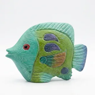 Photo of Vintage Hand Carved Wooden Fish Figurine | Mid-Century Turquoise Coastal Art