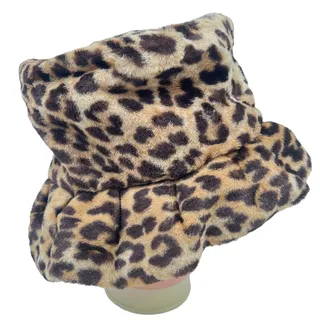 Photo of Leopard Print Bucket Hat Extended Neck Faux Fur Ribbon Accent O/S Boho Mod