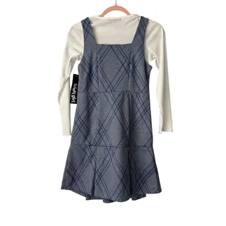 Photo of NWT Trixxi Girl 2pc Blue Plaid Pleated Skirt Jumper Rib White Shirt-Girls Large