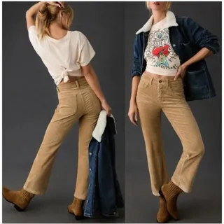 Photo of Anthropologie Pilcro The Yaya Mid-Rise Corduroy Crop Flare Jeans Tan Size 32