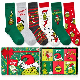 Photo of Dr. Seuss Grinch Christmas Crew Socks 6 Pack Gift Box Merry Grinchmas NWT M 6-12