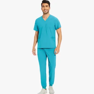 Photo of COZYFIT NEW Men's Set XL Scrub Top & XLT Tall Jogger Pant Bright Teal Stretch