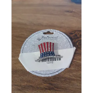 Photo of Princess hat shaped Pin. Red and blue with white rhinestones 