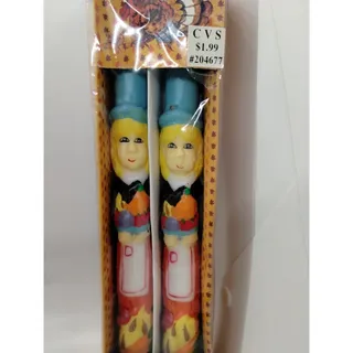 Photo of Vintage 10" Thanksgiving Sculptured Taper Candles (2) Hand Painted NEW