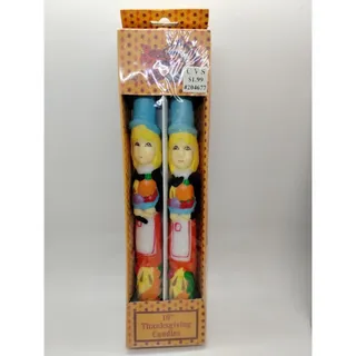 Photo of Vintage 10" Thanksgiving Sculptured Taper Candles (2) Hand Painted NEW
