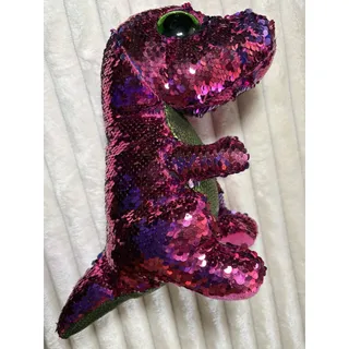 Photo of TY Flippables Sequin Stompy the Dinosaur 6" Plush Green Eyes Purple