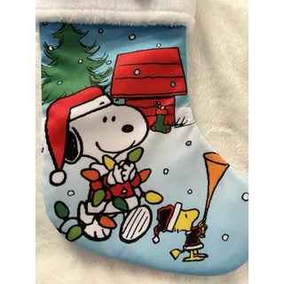 Photo of Ruz Peanuts Snoopy Woodstock Dog House Christmas Stocking Light Blue NWT